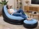 Inflatable Lounge Chair with Ottoman, Comfortable Blow Up Armchair for Home or Patio, Blue