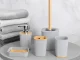 Bathroom Accessory Set, 6 Pieces, Grey/Bamboo