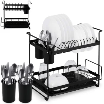 Massido MS-602 2-Tier Dish Drying Rack with Tray, Black