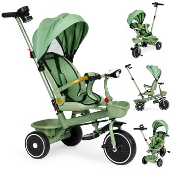 ECOTOYS 2-in-1 Kids Tricycle Stroller with Rotating Seat and Canopy, Green