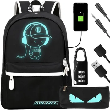 Kruzzel 19374 Reflective Backpack with USB and Audio Ports, 19L