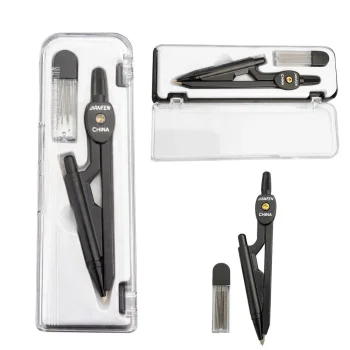 School Compass Set with Pencil and Spare Leads Geometry Kit, black