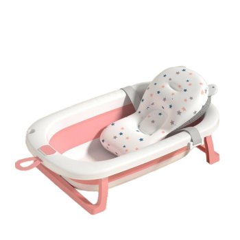 Collapsible Baby Bathtub with Thermometer and Infant Support Cushion, Pink