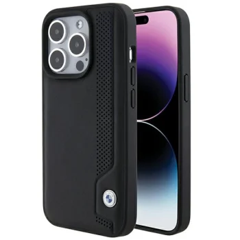 BMW iPhone 15 Pro Max Case Leather Blue Dots, Black