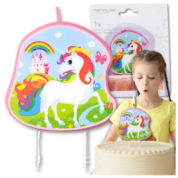 Unicorn Birthday Cake Candle, Colorful Cake Topper Decoration, 7 x 9 cm