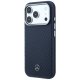 Mercedes Leather Semi Wrap Wood Effect MagSafe Case for iPhone 17 Pro Max, Navy Blue