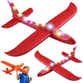 Large foam glider airplane with LED lights, 47 cm, red