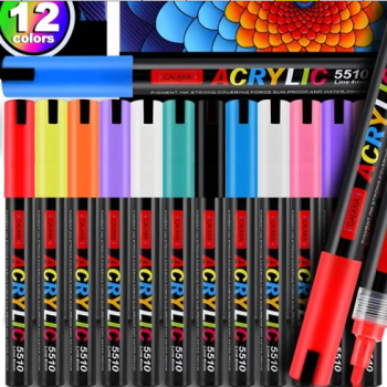Acrylic Paint Pens Set Waterproof Markers for Rock Painting and Crafts, 12 Colors