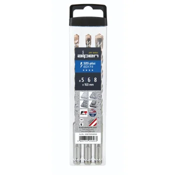 Alpen F4 SDS-Plus Hammer Drill Bit Set, 5 / 6 / 8 x 160 mm, 3 pcs