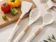Silicone Kitchen Utensil Set with Stand, 6 Pieces, Beige