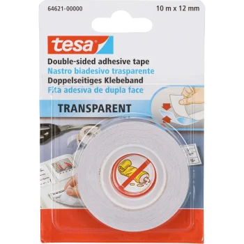 Tesa 64621 Double-Sided Adhesive Tape, 10 m x 12 mm, Transparent