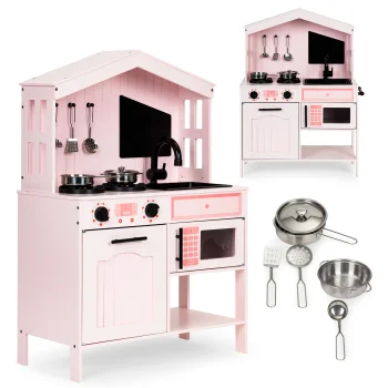 Ecotoys PLK563P Wooden Play Kitchen for Kids with Accessories
