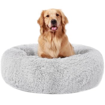 Plush Donut Dog Bed for Large Dogs and Cats 100 cm, Light Grey