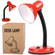 Adjustable School Desk Lamp with Flexible Arm, Night Light, Red