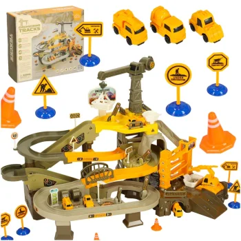 Multi-Level Electric Car Track Construction Site Playset with Crane and Cars