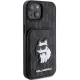 Apple iPhone 15 6.1\" Karl Lagerfeld Saffiano Cardslots and Stand Monogram Choupette Case Cover, Black
