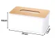 Tissue Box Holder with Bamboo Lid, Modern Dispenser for Bathroom and Office, White