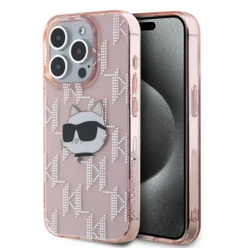 Karl Lagerfeld iPhone 15 Pro Max Case IML Choupette Head & Monogram, Pink