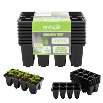 DIVODV Seedling Trays for Sowing and Planting, 8 Cells, Black