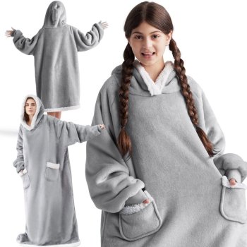 Oversized Hoodie Blanket, Warm Wearable Sweatshirt with Pockets, Grey