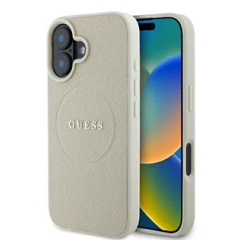 Guess iPhone 16 Case Grained Ring MagSafe, Beige