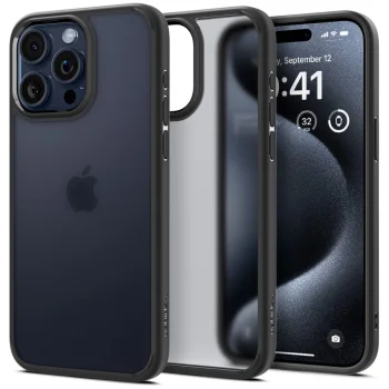 Spigen Ultra Hybrid Case for iPhone 15 Pro, Clear Black