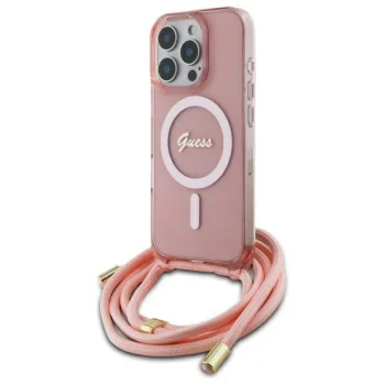Guess iPhone 16 Pro Max Case Crossbody Cord Script MagSafe, Pink