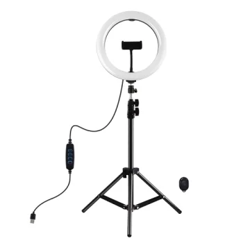 LED Ring Lamp 26cm With Tripod Mount Up To 1.1m and Phone Clamp, USB