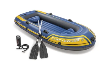 Inflatable boat set Intex Challenger 3 with pump and 2 oars, blue