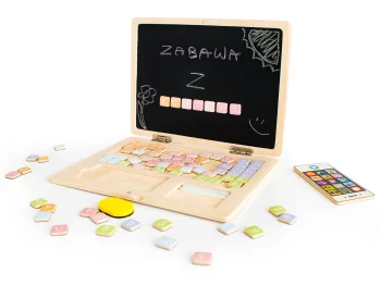 ECOTOYS Wooden Educational Laptop with Magnetic Chalkboard