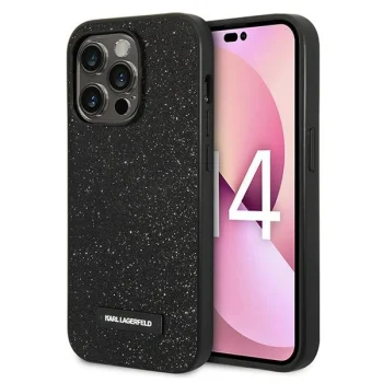 Karl Lagerfeld Glitter Plaque Logo Case for iPhone 14 Pro Max, Black