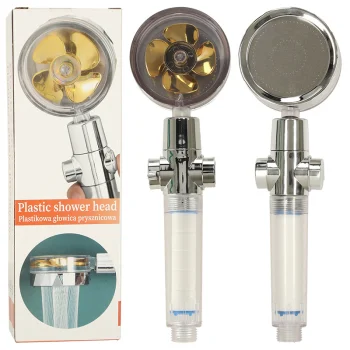 Water Saving Shower Head with Filter, Silver/Gold, without Hose