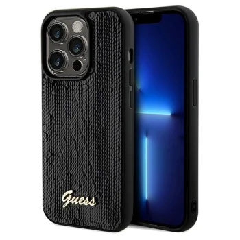 Guess iPhone 14 Pro Case Sequin Script Metal, Black