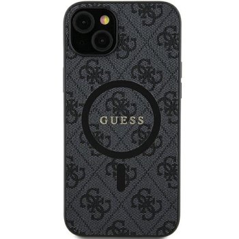 Guess Samsung Galaxy S24 Case 4G Leather Metal Logo MagSafe, Black