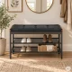 Shoe Bench with Quilted Faux Leather Seat and 2 Shelves ModernHome 80x30x50 cm