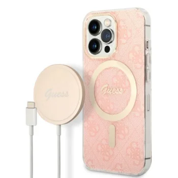 Apple iPhone 13 Pro Max 6.7" Guess 4G Print MagSafe Case Cover (GUBPP13XH4EACSP) + Charger, Pink