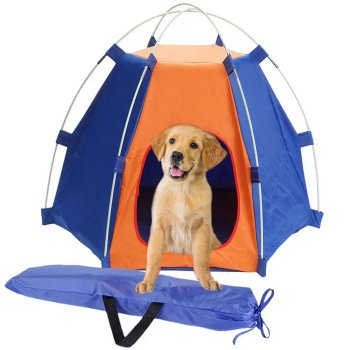 Foldable waterproof pet tent for dogs and cats, blue, orange