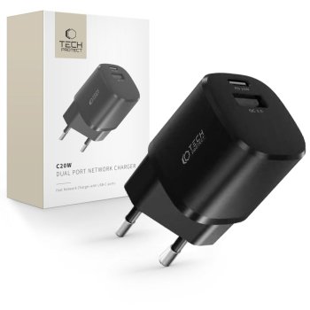Tech-Protect C20W charger mini USB-C PD 20W / USB-A QC 3.0 - black