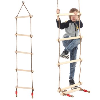 Kids Wooden Climbing Rope Ladder Swing for Outdoor Indoor Playground