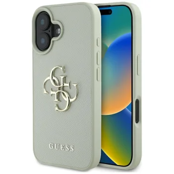 Guess Grained Big 4G Logo Small Classic Logo dėklas, skirtas iPhone 16, žalias