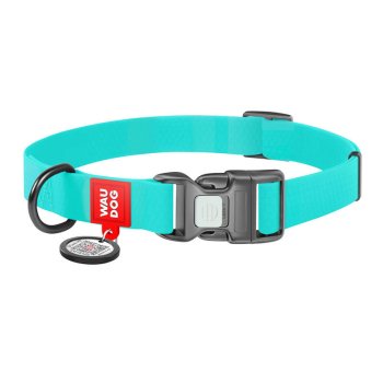 Waudog Luminous waterproof Dog collar with QR code size L, Blue