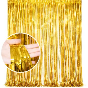 Foil Fringe Party Curtain Photo Backdrop 100x180cm, Gold