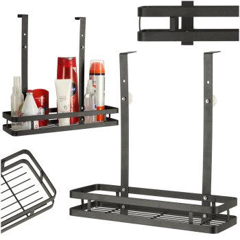 Hanging Metal Shelf Over The Shower Door Bath Caddy Shampoo Holder Storage Organizer, Black
