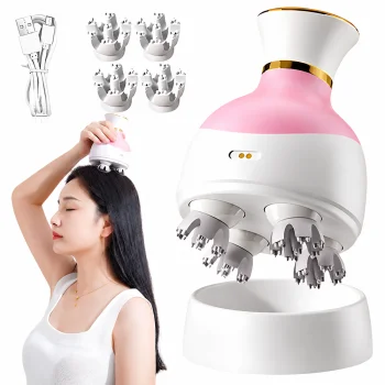 Wireless Electric Head Massager with 4 Attachments, USB, Pink