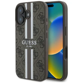 Guess 4G Printed Stripes MagSafe Case for iPhone 16 - Brown