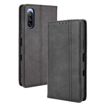 Sony Xperia 10 III / 10 III Lite Vintage Style Magnetic Leather Wallet Case Cover, Black