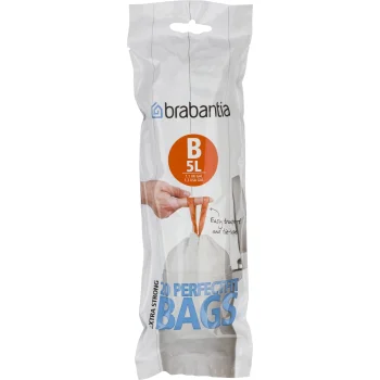 Brabantia PerfectFit Type B Bin Liners with Drawstring, 5 L, 20 Bags, White