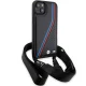 BMW iPhone 15 Plus / 14 Plus Case M Edition Carbon Tricolor Lines & Strap, Black