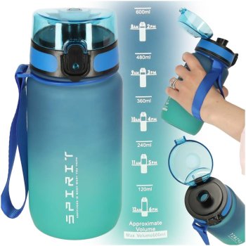Sports Water Bottle with Straw and Handle 600ml, Blue-Green