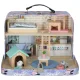 Wooden Dollhouse in a Suitcase - Pet Hotel with Furniture and Figures